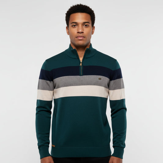 Orsenvi Mens Striped Quarter Zip Mock Neck Sweater