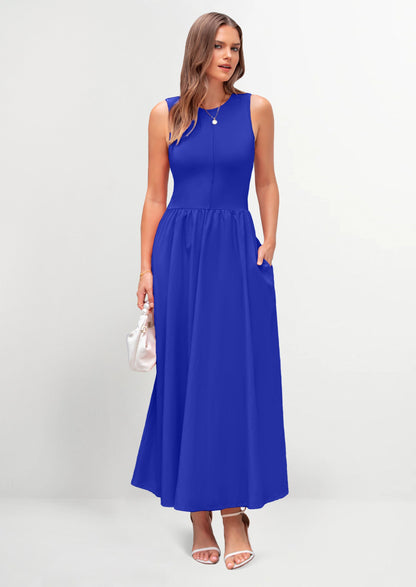 Knit Flowy Maxi Dress - Sleeveless, Crewneck, Casual - photo 49