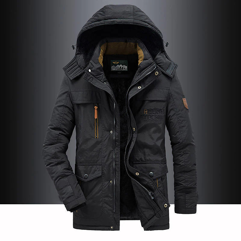 Orsenvi Mens Fleece Lined Hooded Thigh Length Parka