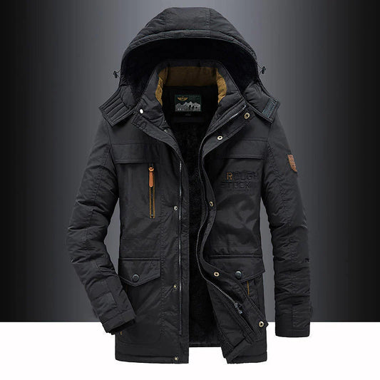 Orsenvi Mens Fleece Lined Hooded Thigh Length Parka