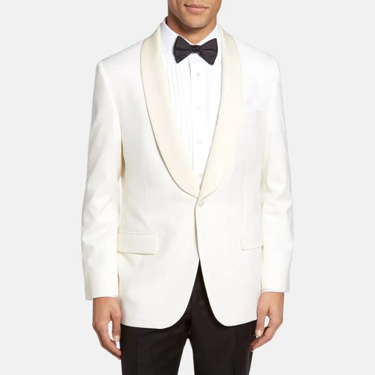 Orsenvi Men's White Shawl Lapel Tuxedo Jacket For Weddings And Black