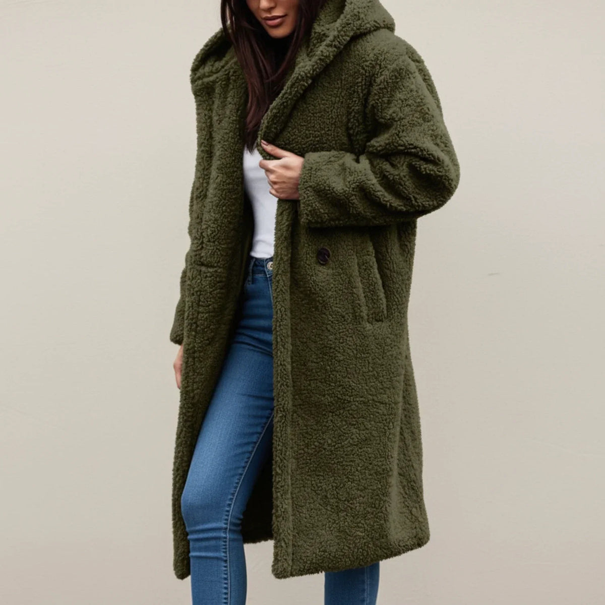 Orsenvi Women's Hooded Teddy Coat Long Cozy Winter Jacket