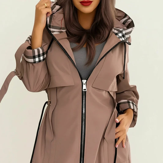 Orsenvi Women's Hooded Trench Coat With Belted Waist
