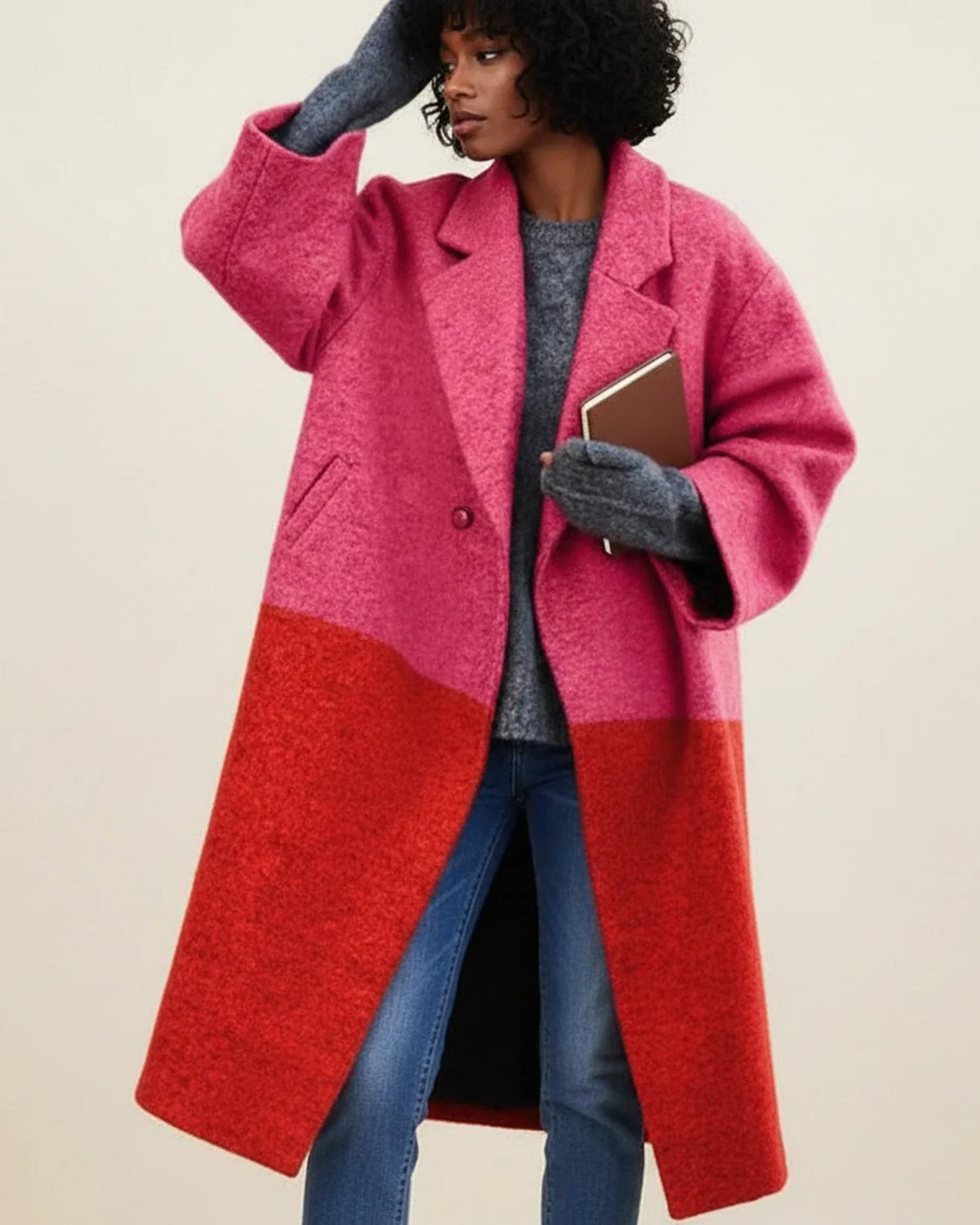 Orsenvi oversized long winter coat for women colorful bold fashion statement with relaxed silhouette